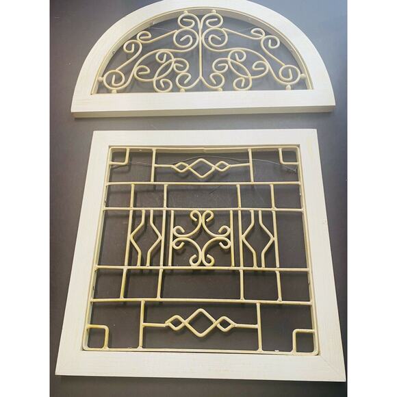 Vintage Shabby Chic Metal Scroll Whitewashed Wall Garden Patio Art x3 - Picture 9 of 12